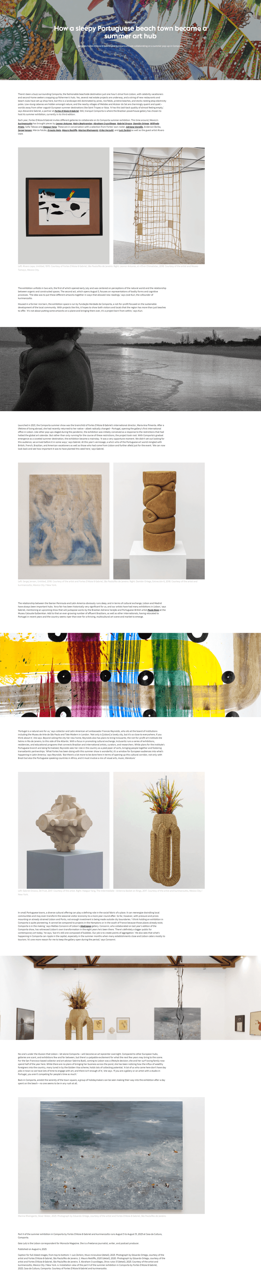 Art Basel online article on Melides Arts, long page with artwork photos