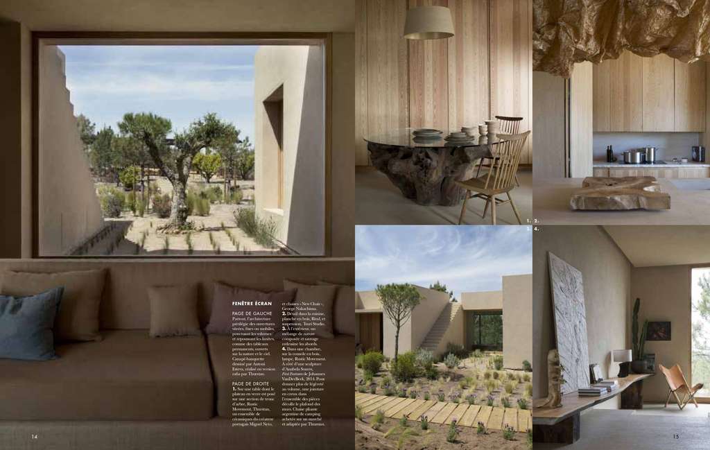 Cote Sud spread with a window view of an olive tree, a wooden table and sofa
