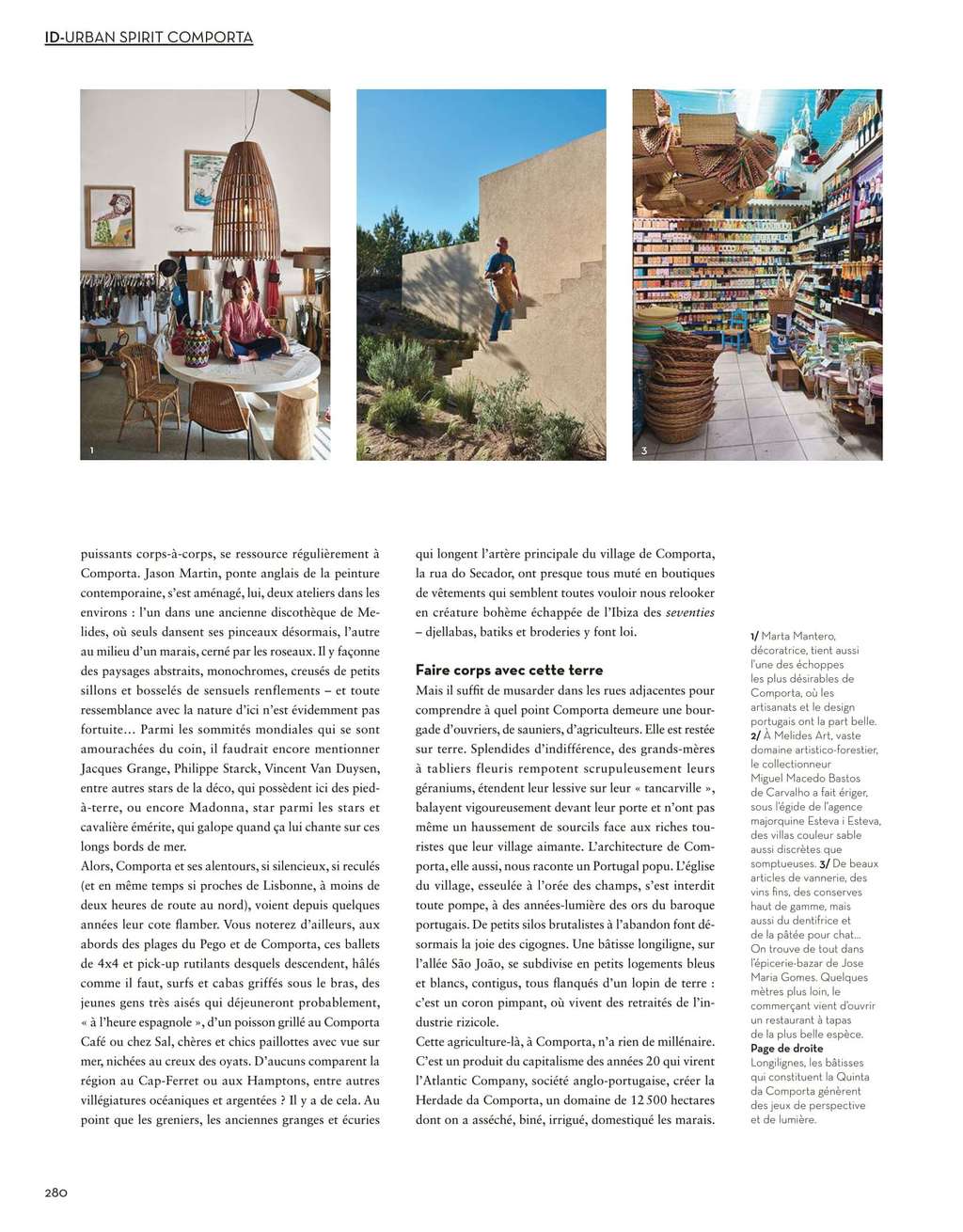Ideat magazine page with three photos of shops and a village street