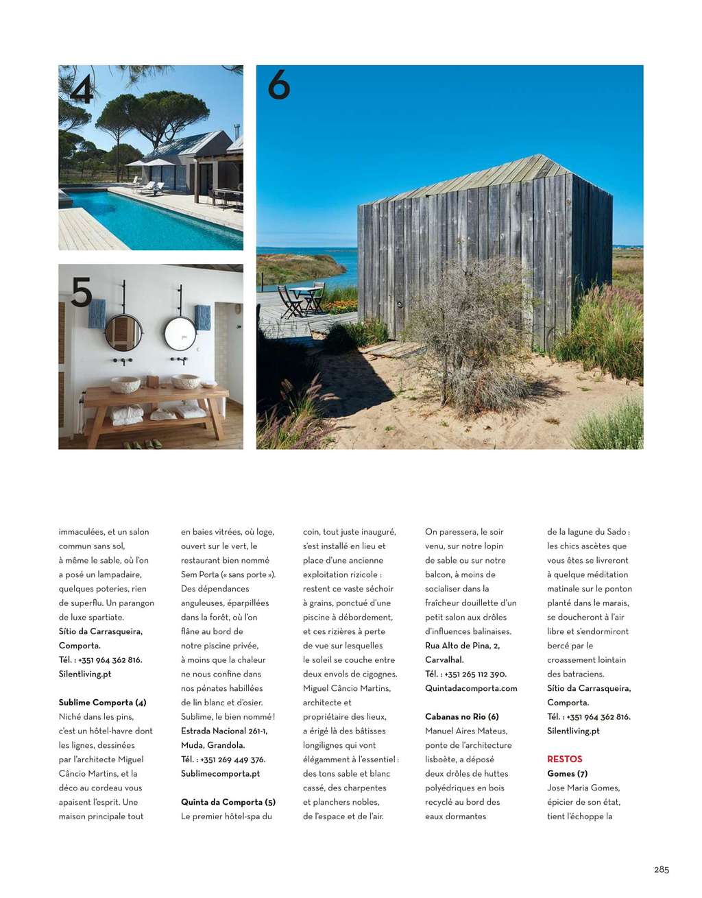 Ideat magazine page with a wooden house, a pool and French text