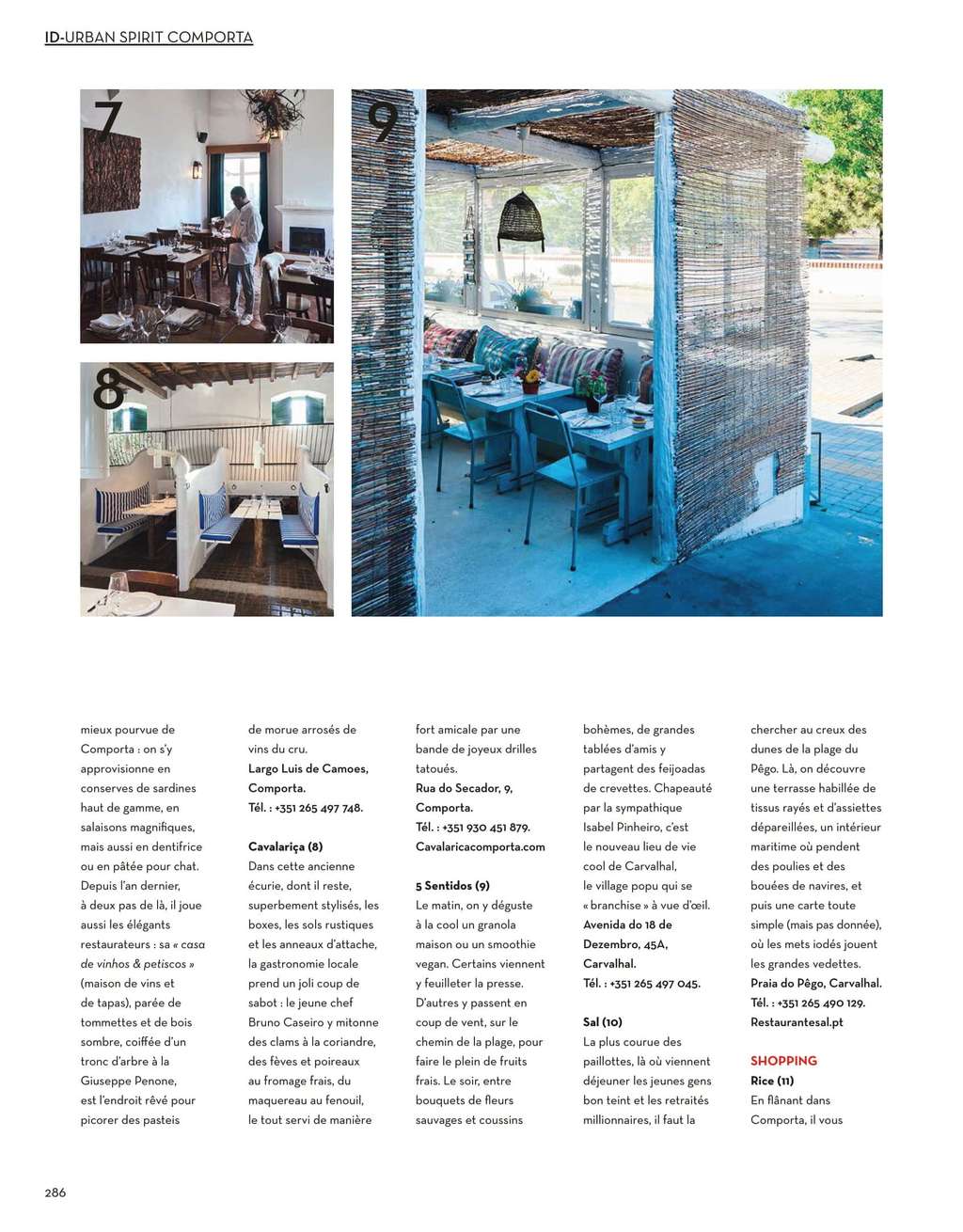 Ideat magazine page with a beach bar, blue-lit terrace and French text