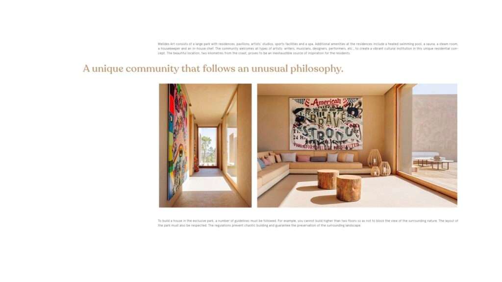 Imagicasa article page titled A unique community that follows an unusual philosophy, with colorful interiors