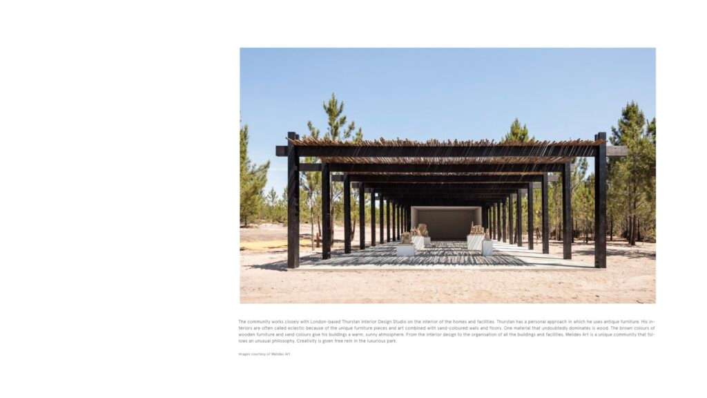 Imagicasa article page with a dark pergola in a pine landscape