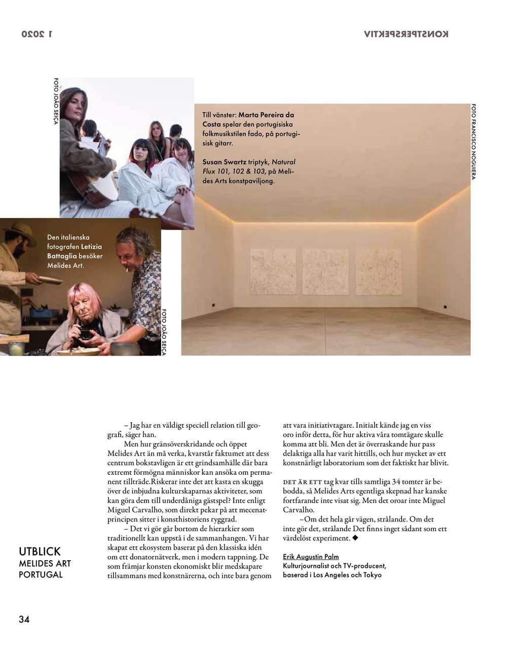 Konstutopi article page in Swedish with a bare room, small portraits and text