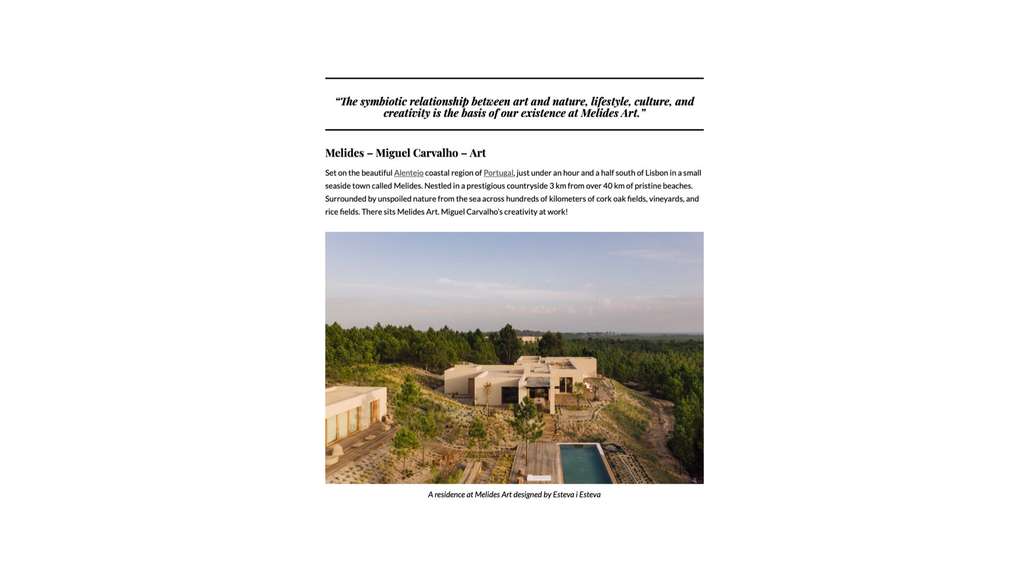 Love Happens article page with a quote, text and a house on a hillside
