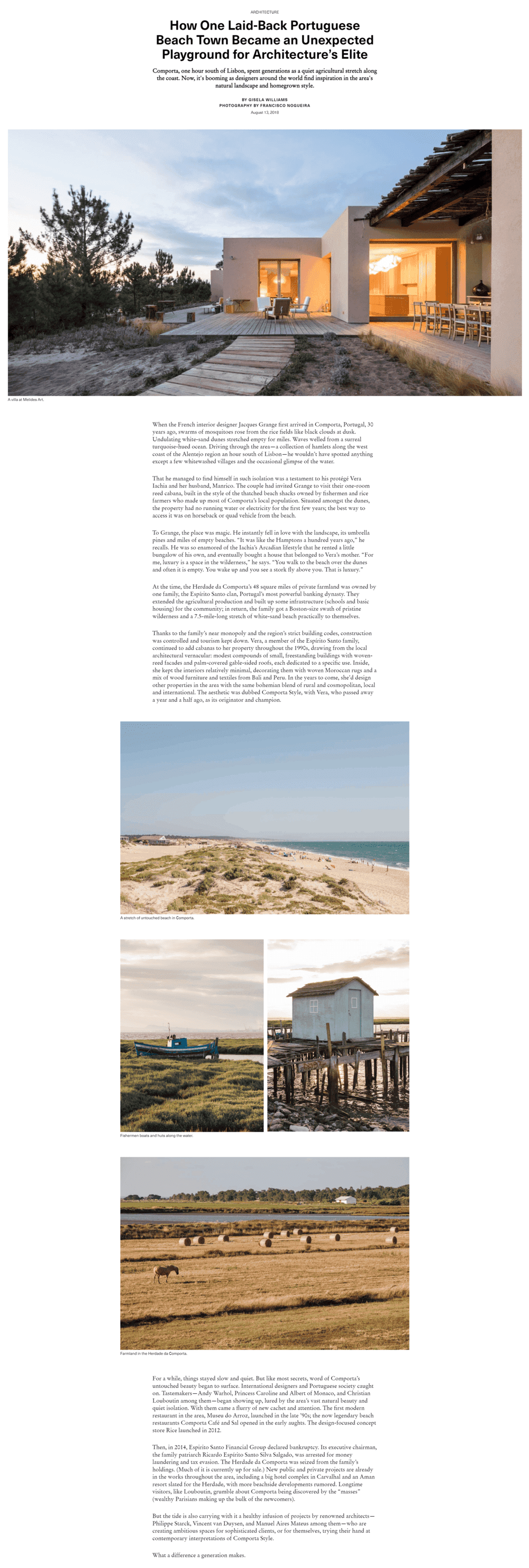 Surface magazine online article page with house and beach photos in a long column