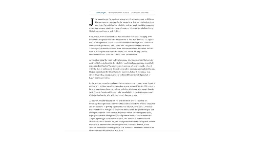 The Times online article page with text columns