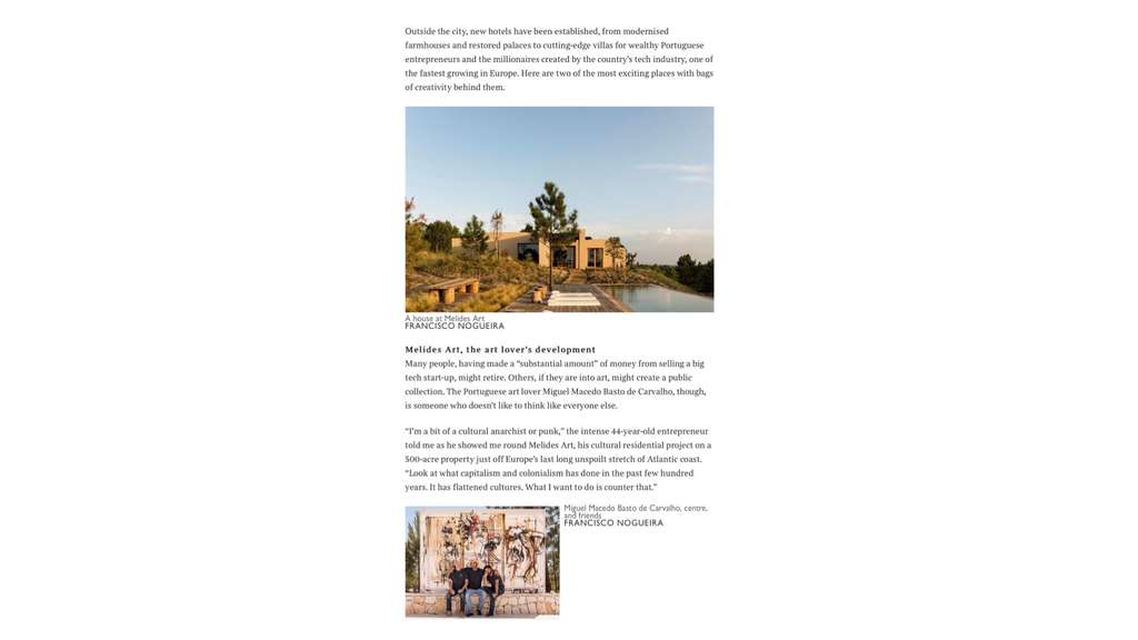 The Times article page with a villa photo and a portrait of two people