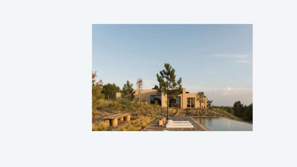 Visual Pleasure page with a sand-colored house beside a pool