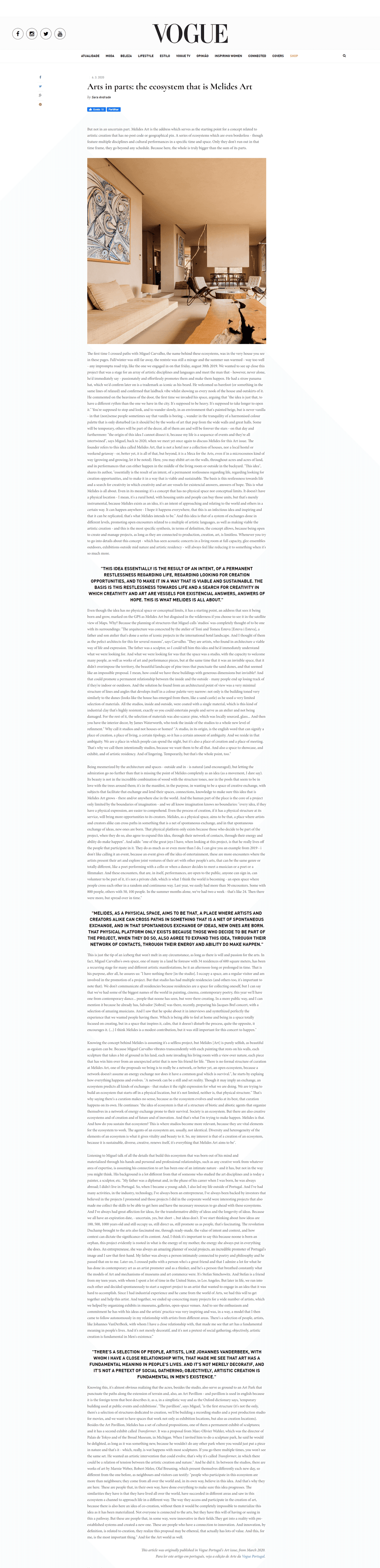 Vogue online article page, a long narrow scroll with a photo and text