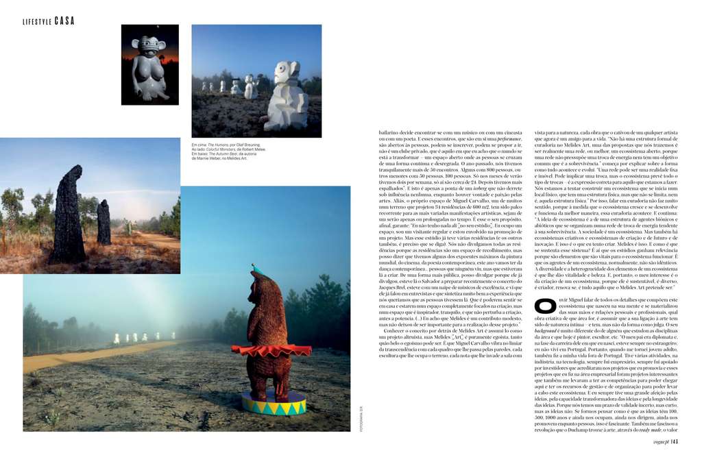 Vogue Portugal article spread with sculptures of bears and dark standing figures