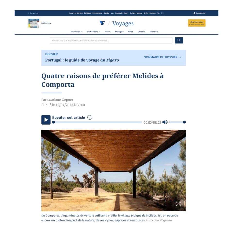 Le Figaro Voyages web article titled Quatre raisons de preferer Melides a Comporta